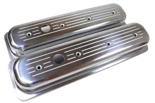 (image for) S6037 POLISHED ALUM SB CHEVY CENTER BOLT SHORT VALVE COVER - BALL MILLED WITH HOLE & BAFFLED