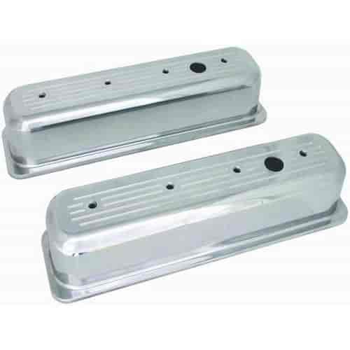 (image for) S6047 POL. ALUM SBC CENTER BOLT TALL VALVE COVER-BALL MILLED W/ HOLE & BAFFLED (GROMMETS & BOLTS)
