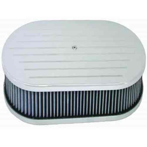 (image for) S6120 POLISHED ALUMINUM 15" X 2" OVAL AIR CLEANER SET - BALL MILLED & WASHABLE ELEMENT