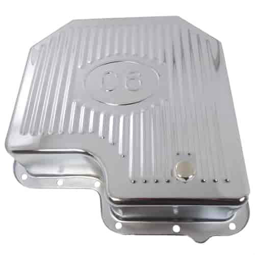 (image for) S9127 CHROME FORD C-6 TRANSMISSION PAN - FINNED (EXTRA CAPACITY - 1 1/2" DEEPER) - Click Image to Close