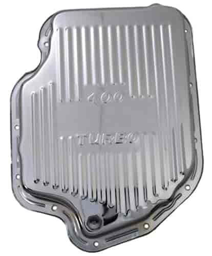 (image for) S9197 CHROME GM TURBO 400 TRANSMISSION PAN - FINNED & 3" DEEP (ADDS 1 1/2 QTS)