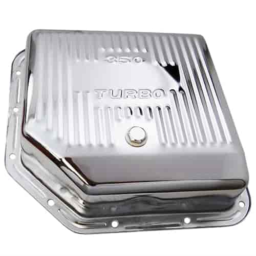 (image for) S9198 CHROME GM TURBO 400 TRANSMISSION PAN - FINNED & 3" DEEP (ADDS 1 1/2 QTS)