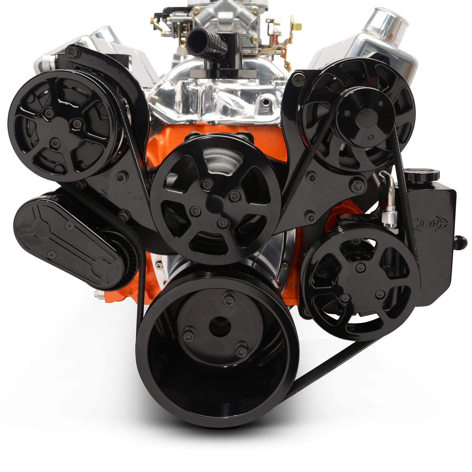 (image for) Big Block Chevy S-Drive 6 Rib Pulley Kit Raven Series Color: Gloss Black Anodize Finish