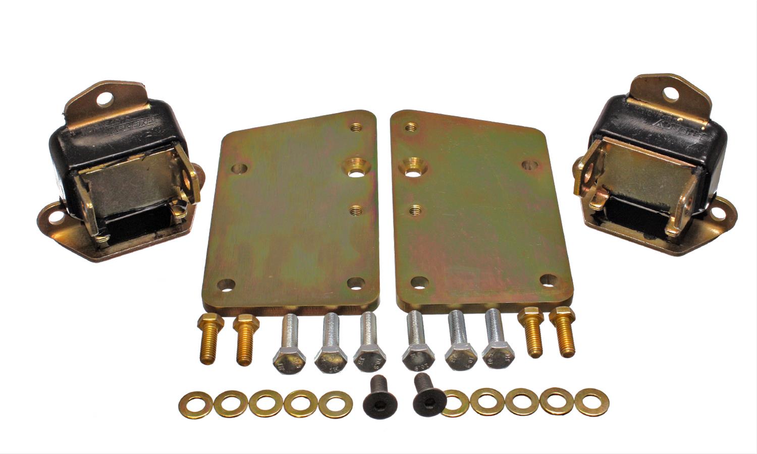 (image for) Conversion Motor Mounts, Black, Polyurethane, Gold Zinc, LS Engine to Early 3-Bolt Tall and Narrow Style Mount, Chevy, Set - Click Image to Close
