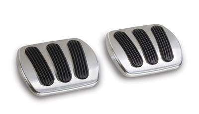 (image for) Pedal Pads, Brake/Clutch, Aluminum, Rubber, Brushed, Chevy, Pair - Click Image to Close