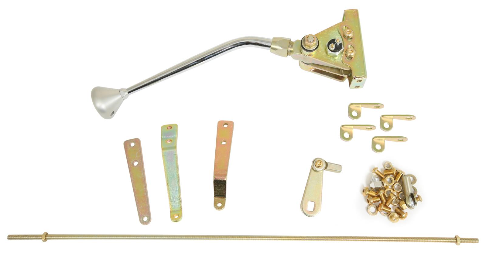 (image for) Automatic Shifter, GM, TH350, 12 in. Single Bend Chrome Stick, Original Brushed Mushroom Knob, Each