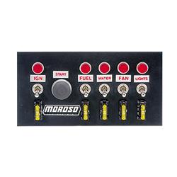 (image for) Switch Panel, Steel, Black, 7.75 in. Wide, 4 in. Tall, Fused, 1 Push Button and 5 Toggle Switches, Each