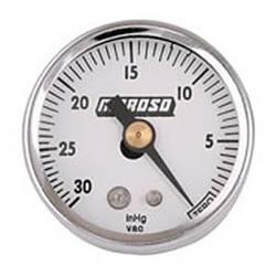 (image for) Gauge, Vacuum, 0-30 Hg, 1 1/2 in. Diameter, Analog, Mechanical, White Face, Chrome Bezel, Each