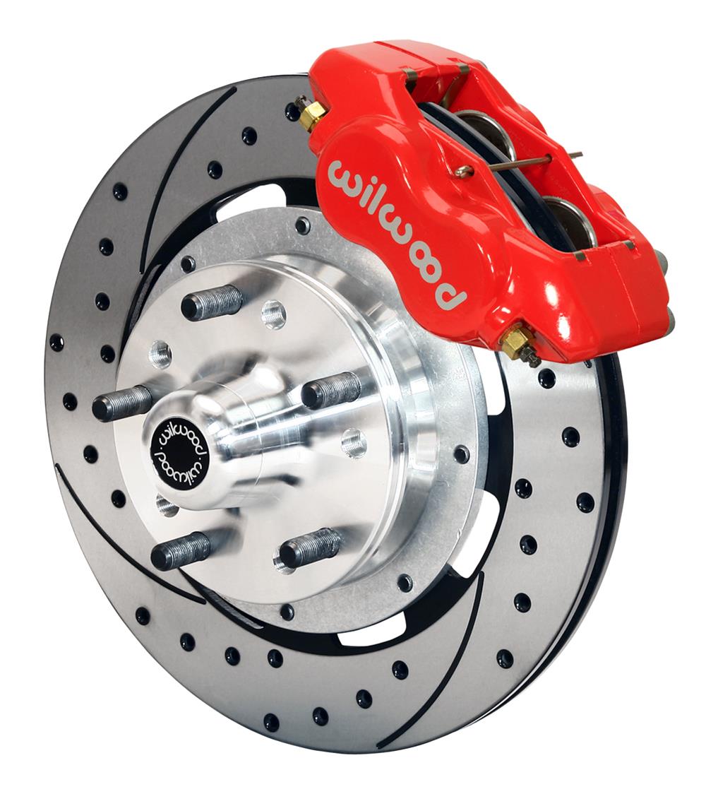 (image for) Disc Brakes, Front, Big Brake, Cross-Drilled Rotors, 4-Piston Red Calipers, Ford, Kit