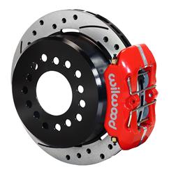 (image for) Disc Brakes, Rear, DynaPro, Low Profile Park Brake, Drilled, Slotted Rotors, 4-Piston Red Calipers, Chevy - Click Image to Close