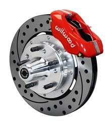 (image for) 65-68 Disc Brakes, Forged Dynalite Big Brake, Front Hub, Rotors, 4-piston Calipers, Red, Chevy, Kit - Click Image to Close
