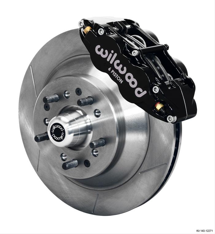 (image for) 73-80 MOPAR Disc Brakes, Superlite 6R Big Brake, Front Hub, Slotted Surface Rotors, 6-piston Calipers, Black, Kit