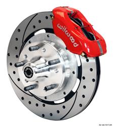 (image for) Disc Brake Kit, Forged Dynalite, Front, Drilled/Slotted Rotors, Four Piston Calipers, Red Powdercoated, GM, Kit