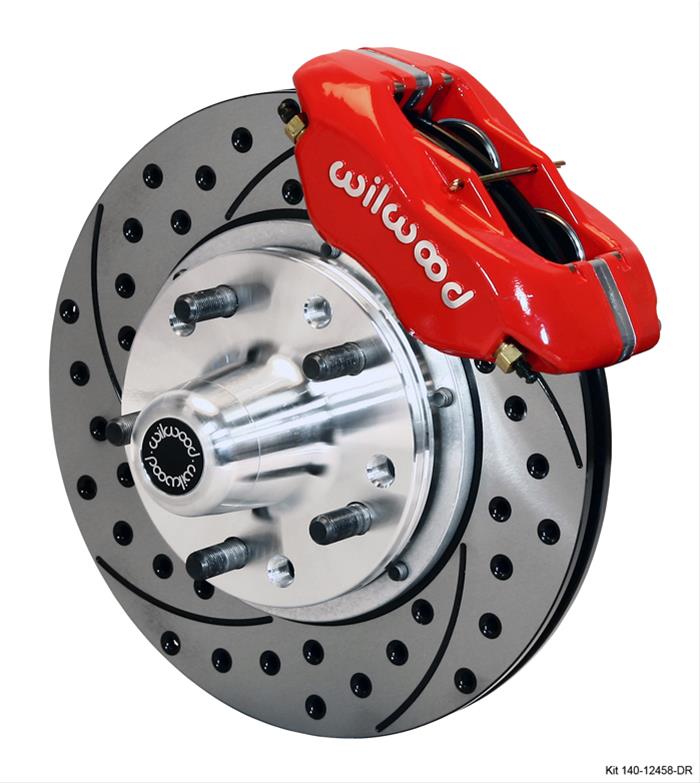 (image for) 59-64Disc Brakes, Dynalite Pro Series, Front, Cross Drilled/Slotted Rotors, 4-piston Calipers, Red, Chevy, Kit - Click Image to Close