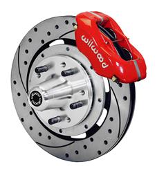 (image for) 59-64 Disc Brakes, Forged Dynalite Big Brake, Front Hub, Rotors, 4-piston Calipers, Red, Chevy, Kit - Click Image to Close